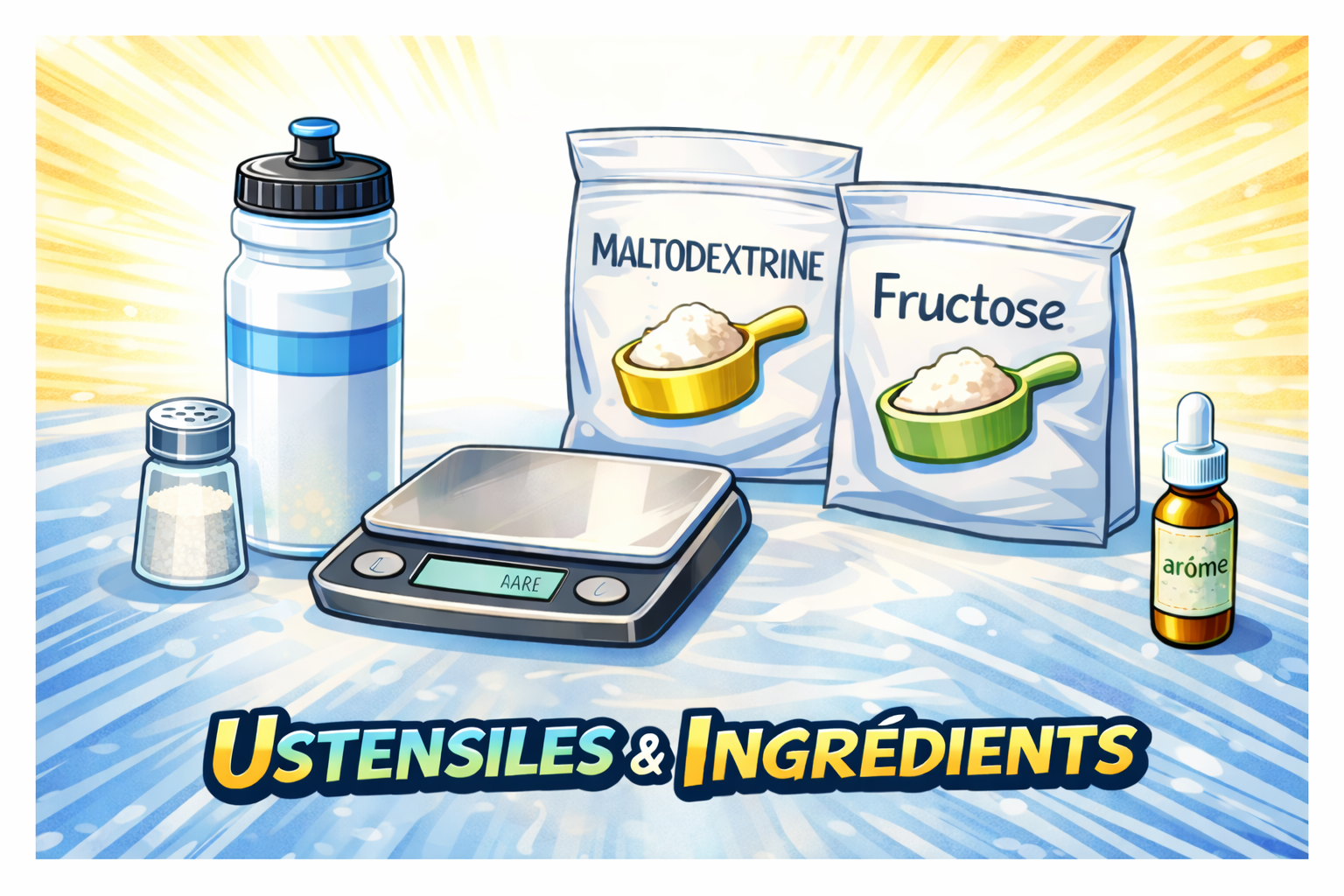 Versement des poudres dans un bidon vide pour préparer une boisson maison