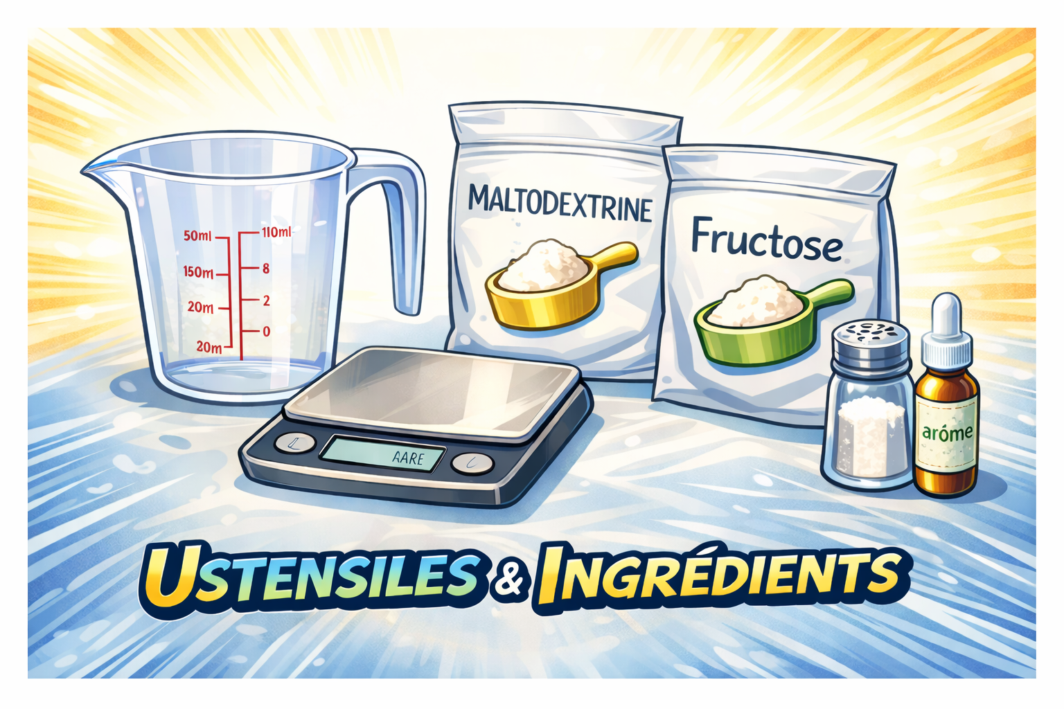 Préparation d'une flasque de gel maison sur une balance avec entonnoir